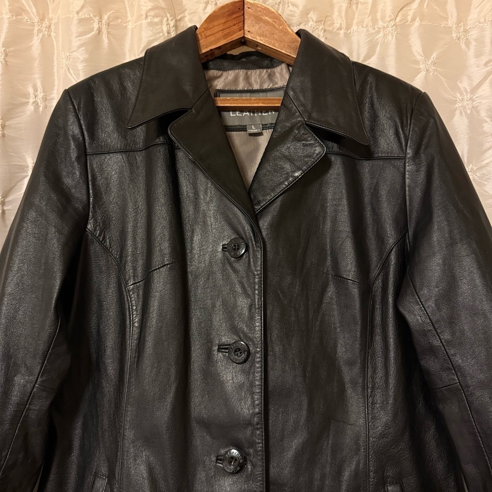 Wilsons Leather Black Classic Button-Front Blazer Jacket 90s Y2K Coat - Picture 2 of 10
